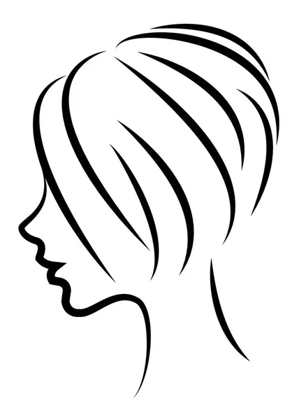 一个可爱的女士的头的剪影。女孩显示短发和中短发的短发和短发护理。适合标识、广告。矢量插图. — 图库矢量图片