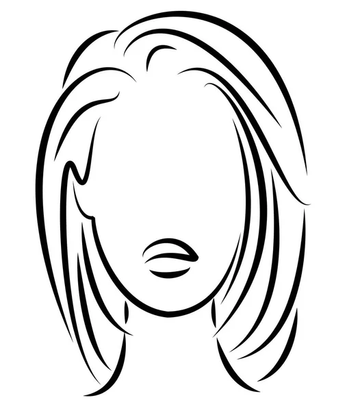 Silhouette of a head of a sweet lady. A girl shows a hairstyle of a woman on medium and long hair. Suitable for logo, advertising. Vector illustration. — Stock Vector