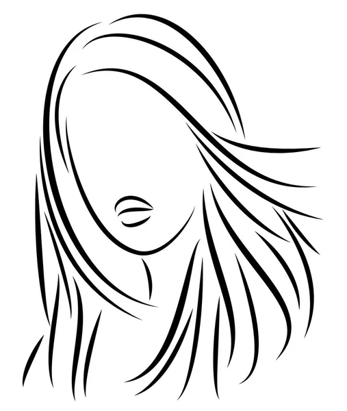 Silhouette of a head of a sweet lady. A girl shows a hairstyle of a woman on medium and long hair. Suitable for logo, advertising. Vector illustration. — Stock Vector