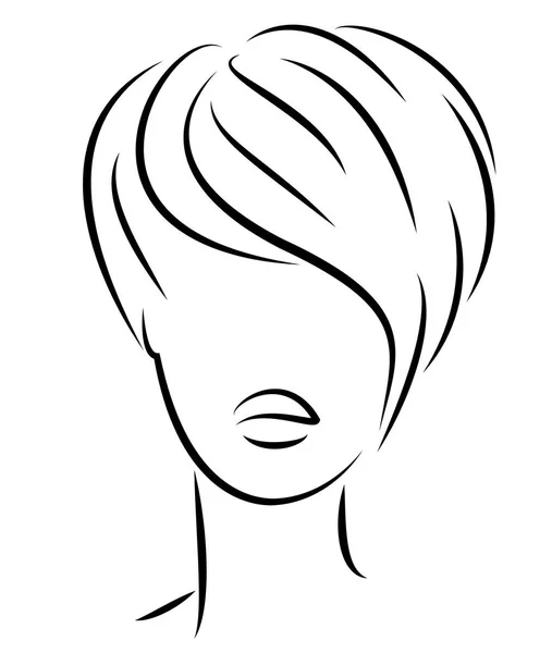 Silhueta da cabeça de uma senhora bonita. A menina mostra o cuidado penteado bob com cabelo curto e médio. Adequado para logotipo, publicidade. Ilustração vetorial . — Vetor de Stock