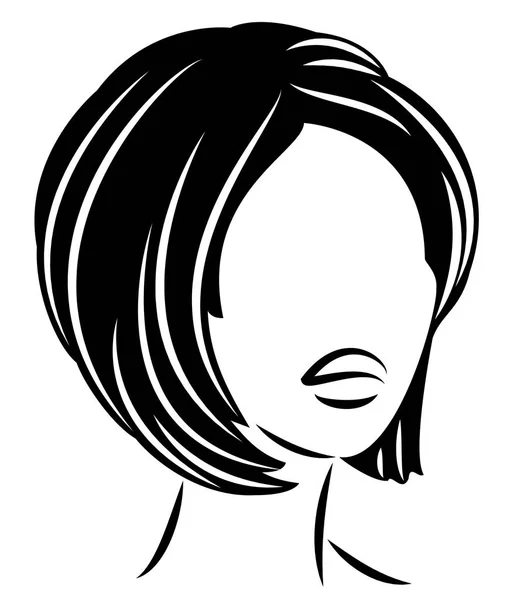 Silhouette of the head of a cute lady. The girl shows the hairstyle bob care with short and medium hair. Suitable for logo, advertising. Vector illustration. — Stock Vector