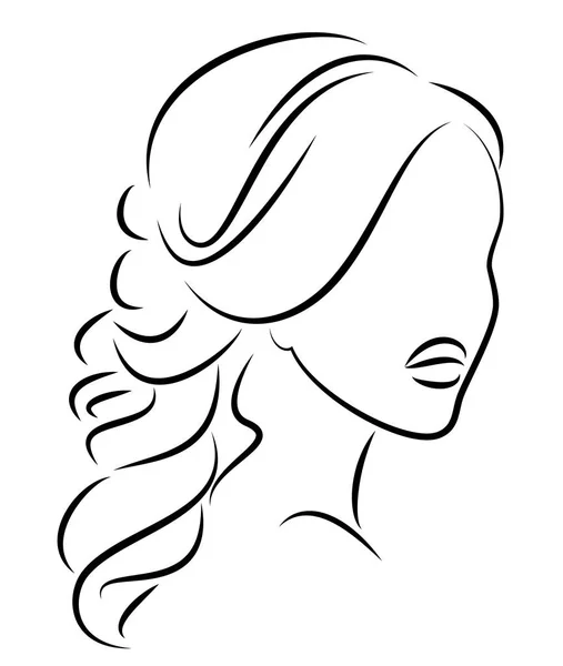 Sylwetka profilu słodkiej Pani głowy. Dziewczyna pokazuje kobiecej fryzurę na średnich i długich włosach. Nadaje się do logo, reklama. Ilustracja wektorowa. — Wektor stockowy