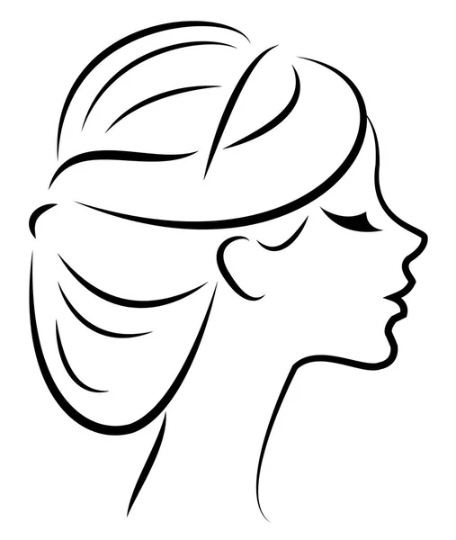 Silhouette d'un profil de la tête d'une douce dame. La fille montre une coiffure féminine sur les cheveux moyens et longs. Convient pour le logo, la publicité. Illustration vectorielle — Image vectorielle