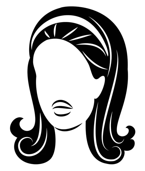 Silhueta de uma cabeça de uma senhora doce. Uma menina mostra um penteado de uma mulher no cabelo médio e longo. Adequado para logotipo, publicidade. Ilustração vetorial . — Vetor de Stock