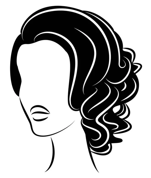Sylwetka szefa słodkiej damy. Dziewczyna pokazuje fryzurę kobiety na średnich i długich włosach. Nadaje się do logo, reklama. Ilustracja wektorowa. — Wektor stockowy