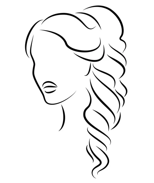 Silhouet van een profiel van een lieve dame s hoofd. Het meisje toont een vrouwelijk kapsel op medium en lang haar. Geschikt voor logo, reclame. Vector illustratie. — Stockvector