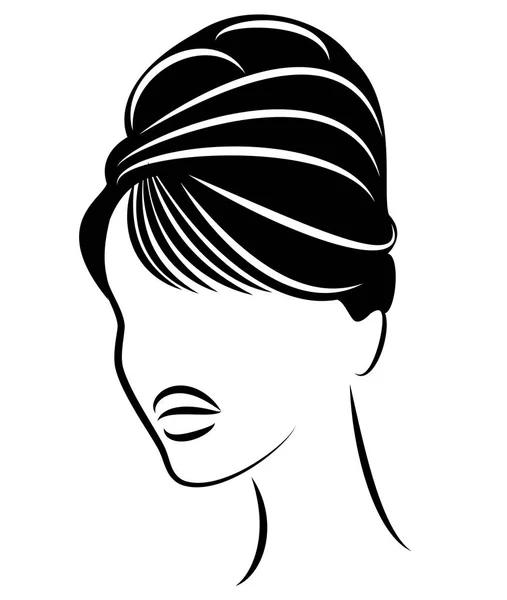 Silhouette d'un profil de la tête d'une douce dame. La fille montre une coiffure féminine sur les cheveux moyens et longs. Convient pour le logo, la publicité. Illustration vectorielle . — Image vectorielle