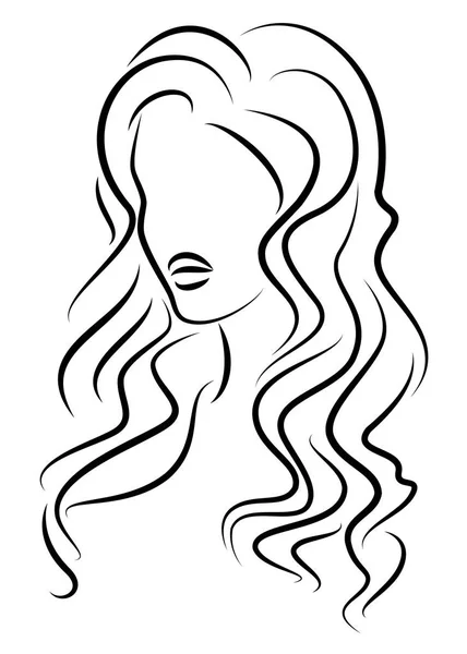 Silhouette of a head of a sweet lady. A girl shows a hairstyle of a woman on medium and long hair. Suitable for logo, advertising. Vector illustration. — Stock Vector