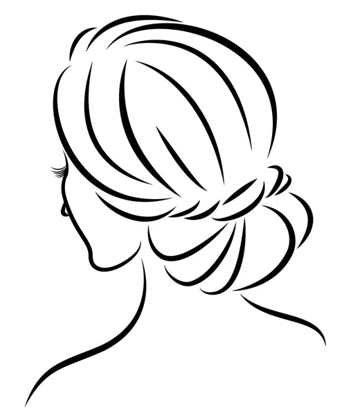 Silhouette d'un profil de la tête d'une douce dame. La fille montre une coiffure féminine sur les cheveux moyens et longs. Convient pour le logo, la publicité. Illustration vectorielle . — Image vectorielle