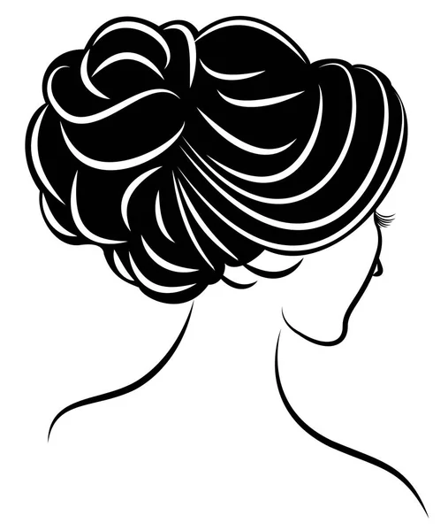 Silhouette d'un profil de la tête d'une douce dame. La fille montre une coiffure féminine sur les cheveux moyens et longs. Convient pour le logo, la publicité. Illustration vectorielle . — Image vectorielle