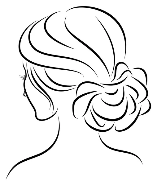Sylwetka profilu słodkiej Pani głowy. Dziewczyna pokazuje kobiecej fryzurę na średnich i długich włosach. Nadaje się do logo, reklama. Ilustracja wektorowa. — Wektor stockowy