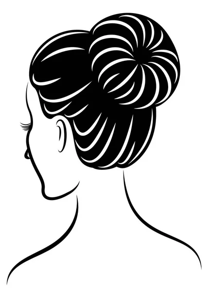 Σιλουέτα ενός προφίλ μιας γλυκιές κυρίας. Το κορίτσι δείχνει ένα θηλυκό χτένισμα σε μεσαία και μακριά μαλλιά. Κατάλληλο για λογότυπο, διαφήμιση. Απεικόνιση διανυσματικών φορέων. — Διανυσματικό Αρχείο