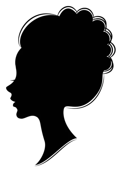 Silhueta da cabeça de uma senhora doce. Ela mostra o cabelo de uma mulher no cabelo médio e longo. Adequado para publicidade, logotipo. Ilustração vetorial . — Vetor de Stock