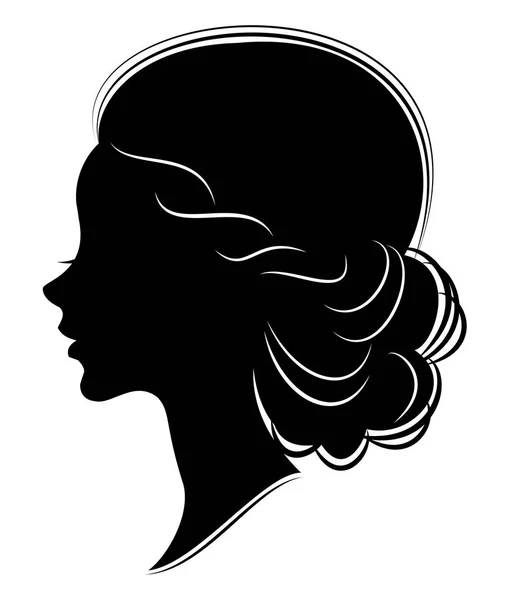 Silhouette de la tête d'une douce dame. Elle montre les cheveux d'une femme sur les cheveux moyens et longs. Convient pour la publicité, logo. Illustration vectorielle . — Image vectorielle