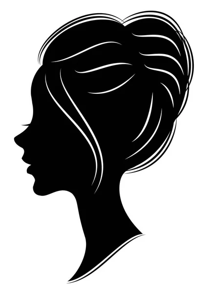 Силуэт головы милой леди. Она показывает женские волосы на средних и длинных волосах. Подходит для рекламы, логотипа. Векторная иллюстрация . — стоковый вектор