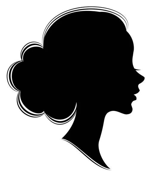 Силуэт профиля головы милой леди. Девушка показывает женскую прическу на средних и длинных волосах. Подходит для логотипа, рекламы. Векторная иллюстрация . — стоковый вектор