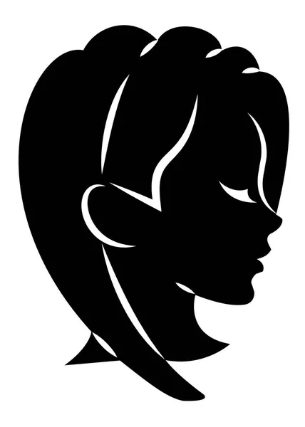 La silueta de la cabeza de la dama dulce. Una chica muestra un peinado de una mujer en el pelo medio y largo. Adecuado para logotipo, publicidad. Ilustración vectorial . — Vector de stock