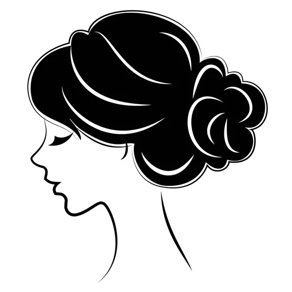 Sylwetka szefa słodkiej damy. Dziewczyna pokazuje żeński zestaw fryzurę na długich i średnich włosach. Nadaje się do reklamy, logo. Ilustracja wektorowa. — Wektor stockowy