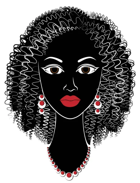 Silhueta de uma cabeça de uma senhora doce. Menina afro-americana mostra seu cabelo em cabelos longos e médios. A mulher é bonita e elegante. Ilustração vetorial —  Vetores de Stock