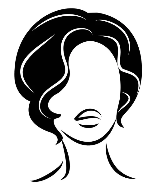 Silhueta de uma cabeça de uma senhora doce. Uma menina mostra um penteado de uma mulher no cabelo médio e longo. Adequado para logotipo, publicidade. Ilustração vetorial . — Vetor de Stock