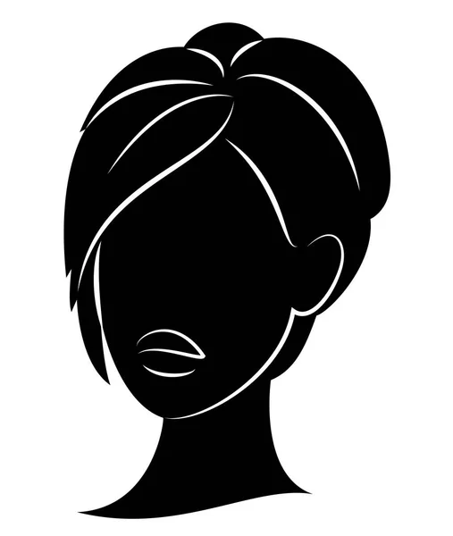 Silhueta da cabeça de uma senhora bonita. A menina mostra o cuidado penteado bob com cabelo curto e médio. Adequado para logotipo, publicidade. Ilustração vetorial . — Vetor de Stock