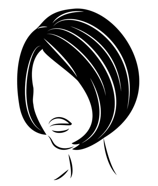 Silueta de la cabeza de una linda dama. La chica muestra el cuidado del peinado bob con el pelo corto y medio. Adecuado para logotipo, publicidad. Ilustración vectorial . — Archivo Imágenes Vectoriales