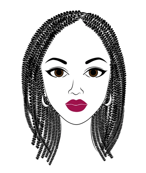 Perfil da cabeça de uma senhora doce. Uma menina afro-americana mostra seu penteado no cabelo médio e curto. Silhueta, mulher bonita e elegante. Ilustração vetorial — Vetor de Stock
