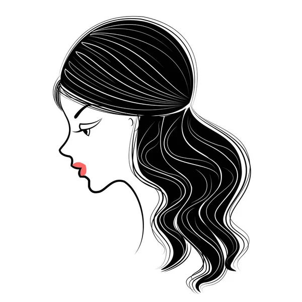 Profil de silhouette d'une jolie tête de dame. La fille montre la tresse de coiffure féminine sur les cheveux moyens et longs. Convient pour la publicité, logo. Illustration vectorielle . — Image vectorielle