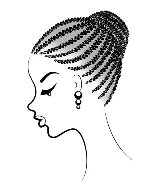 Perfil da cabeça de uma senhora doce. Uma menina afro-americana mostra seu penteado no cabelo médio e curto. Silhueta, mulher bonita e elegante. Ilustração vetorial — Vetor de Stock