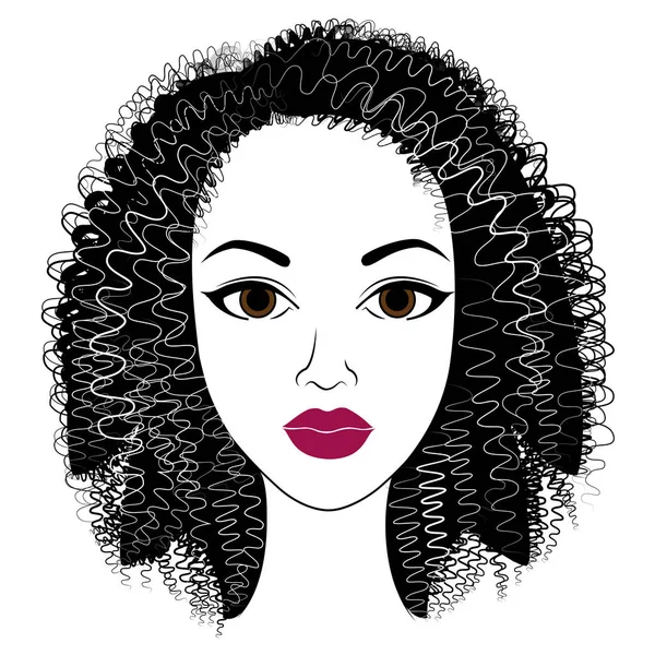 Perfil da cabeça de uma senhora doce. Uma menina afro-americana mostra seu penteado no cabelo médio e curto. Silhueta, mulher bonita e elegante. Ilustração vetorial —  Vetores de Stock