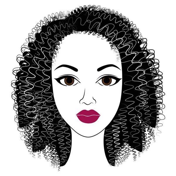 Perfil da cabeça de uma senhora doce. Uma menina afro-americana mostra seu penteado no cabelo médio e curto. Silhueta, mulher bonita e elegante. Ilustração vetorial — Vetor de Stock