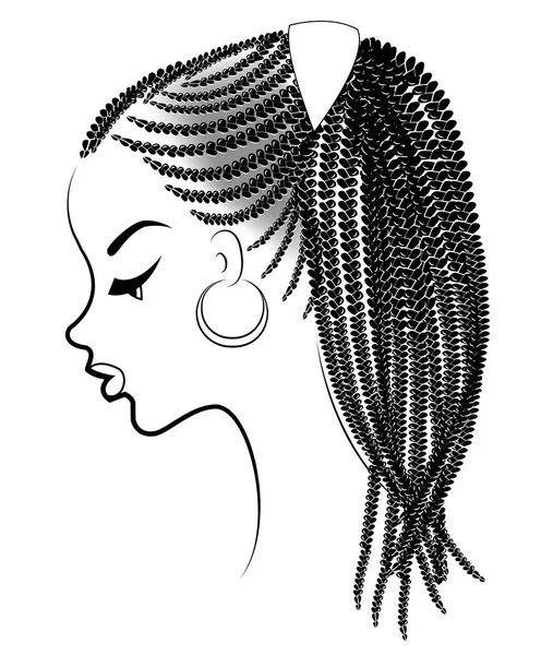 Perfil de la cabeza de una dulce dama. Una chica afroamericana muestra su peinado en cabello mediano y corto. Silueta, mujer hermosa y elegante. Ilustración vectorial — Archivo Imágenes Vectoriales