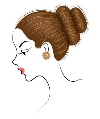 Tatlı bir bayan ın kafasının silueti. Kız orta ve uzun saç bir kadın saç modeli gösterir. Logo, reklam için uygundur. Vektör çizimi.