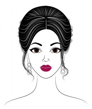 Tatlı bir bayan ın kafasının silueti. Kız orta ve uzun saç bir kadın saç modeli gösterir. Logo, reklam için uygundur. Vektör çizimi.