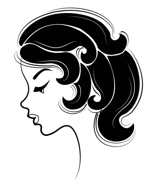 Silhouette d'une tête de dame douce. La fille montre sa coiffure sur cheveux longs et moyens. La femme est belle et élégante. Illustration vectorielle . — Image vectorielle