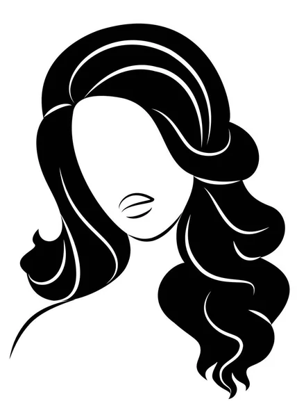 Silhouette di una testa di una dolce signora. La ragazza mostra la sua acconciatura su capelli lunghi e medi. La donna è bella ed elegante. Illustrazione vettoriale . — Vettoriale Stock