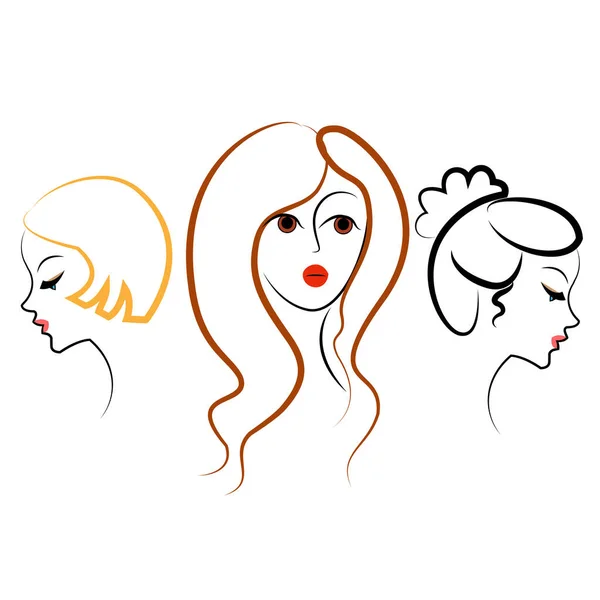 Lange Zöpfe kreative braune Haare, isoliert auf weißem Hintergrund. Frisuren einer Frau. Reihe von Vektorillustrationen — Stockvektor