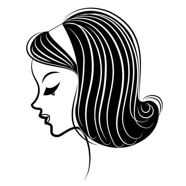 La silueta de la cabeza de la dama dulce. La chica muestra su peinado en el pelo largo y medio. La mujer es hermosa y elegante. Ilustración vectorial . — Vector de stock