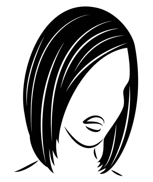 Silhueta de uma cabeça de uma senhora doce. Uma menina mostra um penteado de uma mulher no cabelo médio e longo. Adequado para logotipo, publicidade. Ilustração vetorial —  Vetores de Stock