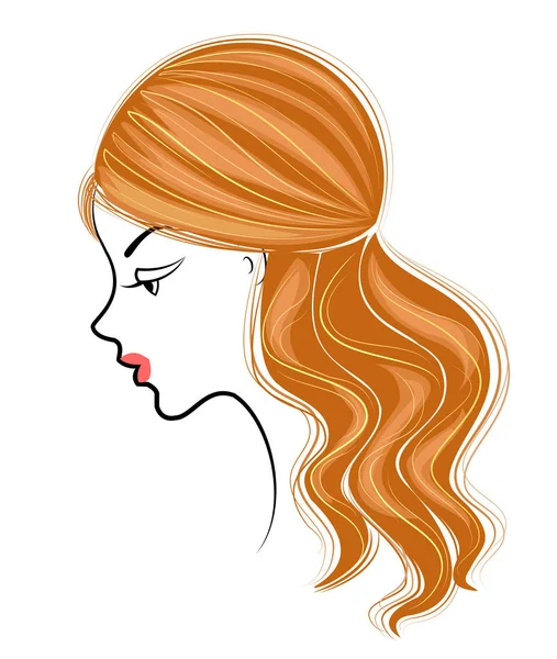 Silhouette de la tête d'une douce dame. La fille montre un faisceau de coiffure féminine sur les cheveux moyens et longs. Convient pour la publicité, logo. Illustration vectorielle — Image vectorielle