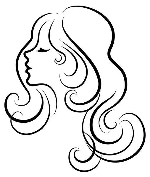 Силует голови милої леді. Дівчина показує зачіску жінки на середньому і довгому волоссі. Підходить для логотипу, реклами. Векторні ілюстрації . — стоковий вектор