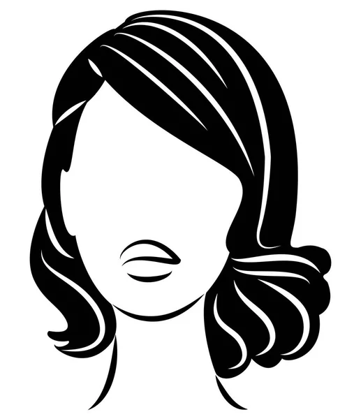 Silhueta de uma cabeça de uma senhora doce. Uma menina mostra um penteado de uma mulher no cabelo médio e longo. Adequado para logotipo, publicidade. Ilustração vetorial . — Vetor de Stock