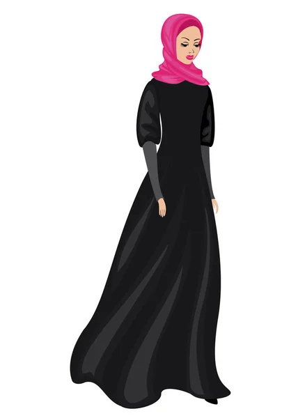 Η σιλουέτα μιας γλυκιης κυρίας. Το κορίτσι φοράει παραδοσιακά γυναικεία ρούχα μουσουλμανικής γυναίκας, μαντίλα. Μια νέα και όμορφη γυναίκα. Απεικόνιση διανυσματικών φορέων — Διανυσματικό Αρχείο