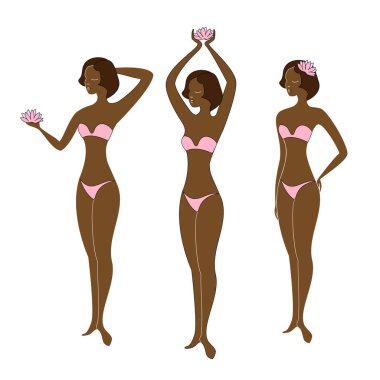 Nilüferli güzel, ince bayan. Mayo giyen kızlar. Vektör çizimi