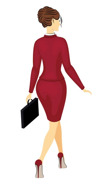 Mujer de negocios. Hermosa chica en un traje rojo estricto. Una mujer camina, calzada con zapatos de tacón alto. Ilustración vectorial . — Archivo Imágenes Vectoriales