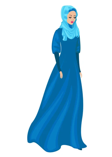Η σιλουέτα μιας γλυκιης κυρίας. Το κορίτσι φοράει παραδοσιακά γυναικεία ρούχα μουσουλμανικής γυναίκας, μαντίλα. Μια νέα και όμορφη γυναίκα. Απεικόνιση διανυσματικών φορέων — Διανυσματικό Αρχείο