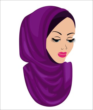 Tatlı bir bayanın sessiz kafası. Kız üzerinde geleneksel bir Arap Müslüman kadın başlık, hijab olduğunu. Genç ve güzel bir kadın. Vektör çizimi