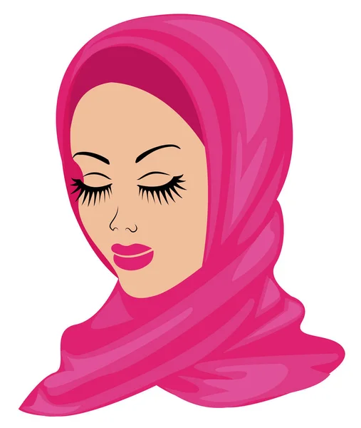 Tête silencieuse d'une gentille dame. Sur la jeune fille est une coiffure traditionnelle arabe musulmane, hijab. Une jeune et belle femme. Illustration vectorielle — Image vectorielle