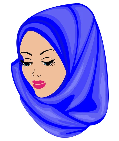 Cabeza silenciosa de una dulce dama. En la niña es un tocado femenino árabe musulmán tradicional, hiyab. Una mujer joven y hermosa. Ilustración vectorial — Vector de stock