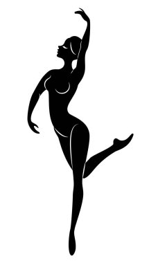 Sevimli bir bayan silueti, o bale dans, fouette daire. Kadının çok güzel ince bir figürü var. Kadın balerin. Vektör çizimi.